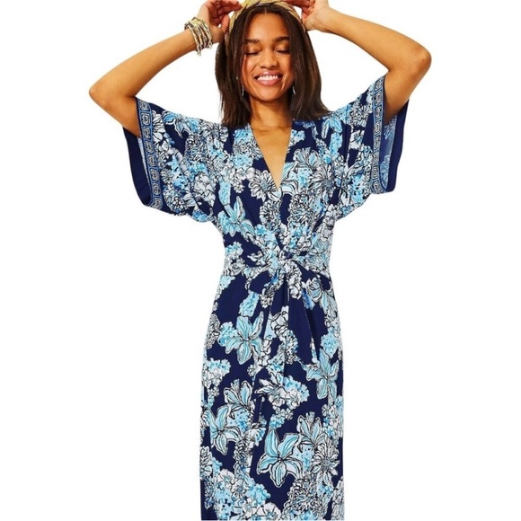 Lilly Pulitzer Wisteria V-Neck Maxi Dress in Low Tidy Navy NWT - Size 8 - Picture 4 of 11